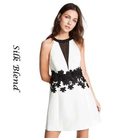 NEW! Halston Heritage Silk Blend Mini Dress with Floral Embroidery, Sz 6 - Picture 1 of 16